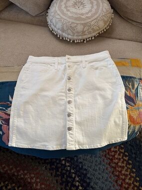 NWT Madewell White Denim Mini Skirt Button Front High Rise Size 32 / 14